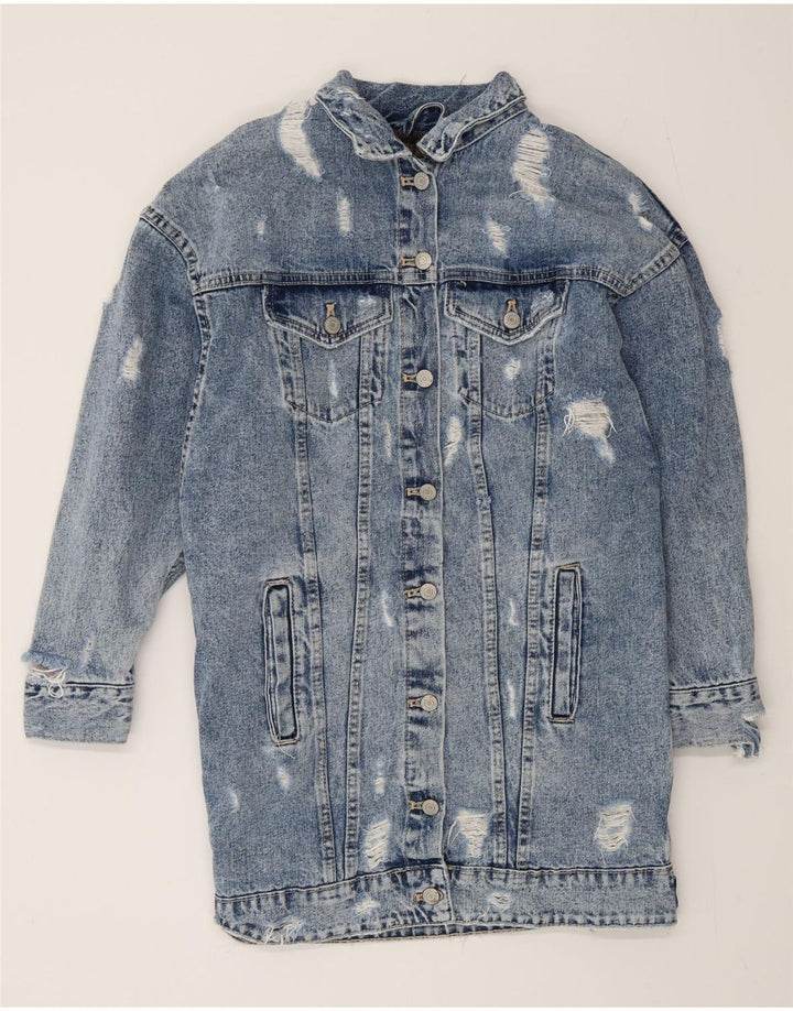 Cappotto in denim sherpa effetto invecchiato oversize da donna Zara UK 10 piccolo blu