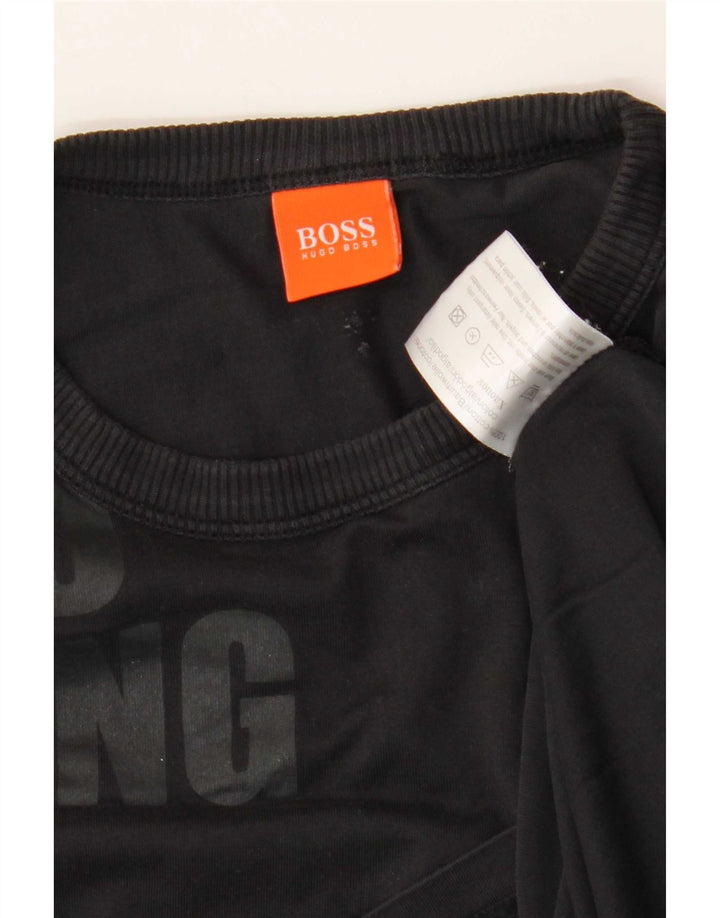 Hugo Boss Top grafico da uomo a maniche lunghe in cotone nero medio