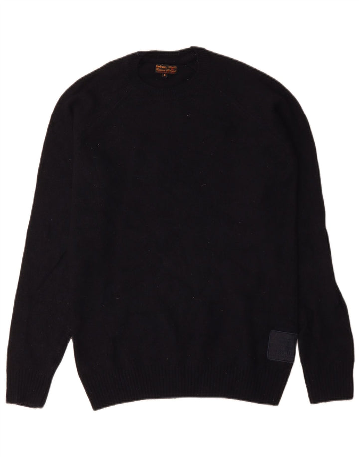 Barbour Uomo Girocollo Maglione Maglione Piccolo Blu Navy Lana