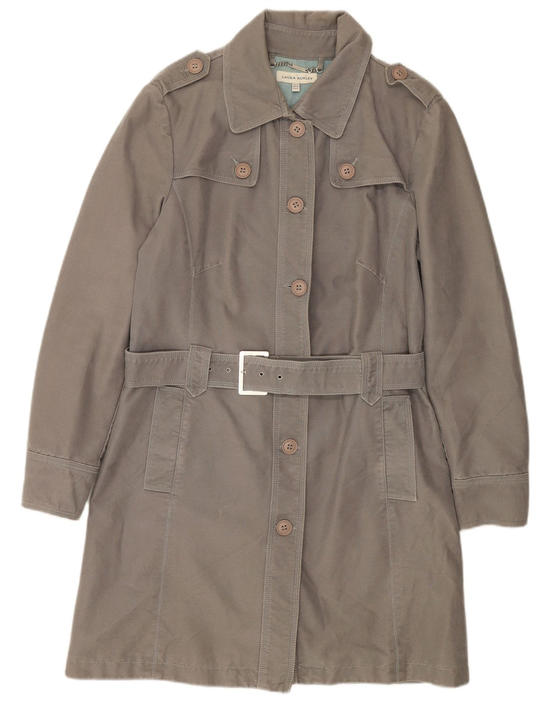 Trench da donna Laura Ashley UK 14 grande cotone grigio