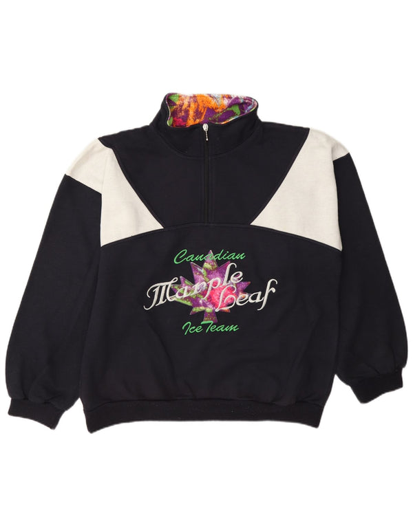 Felpa grafica da uomo vintage a blocchi di colore blu navy medio