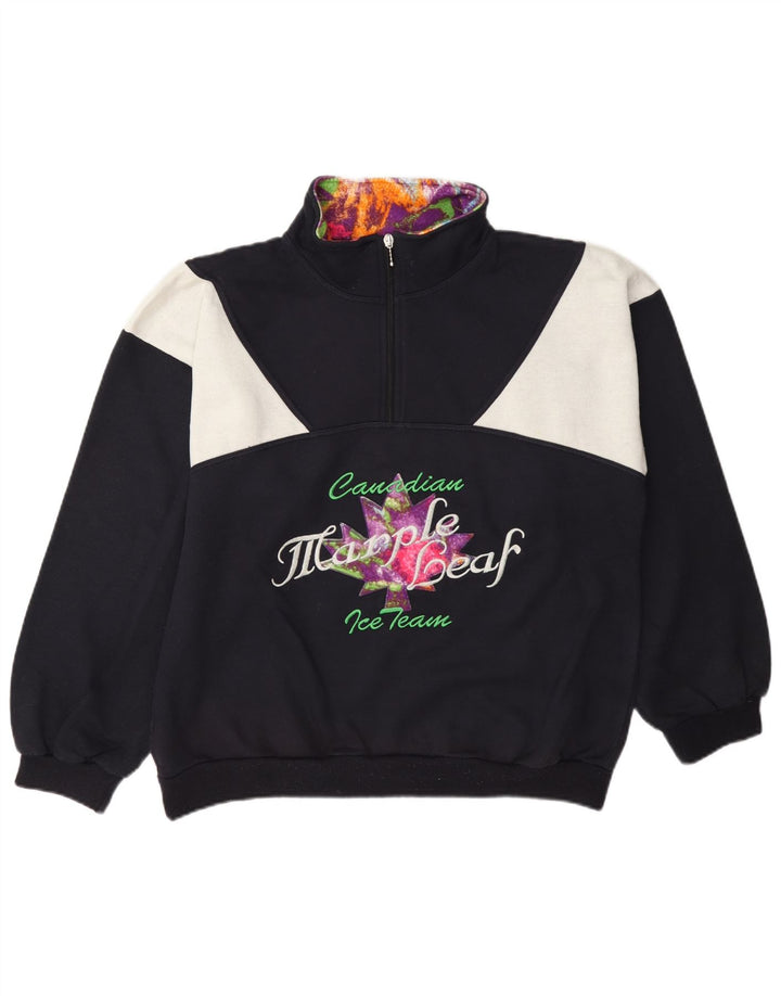 Felpa grafica da uomo vintage a blocchi di colore blu navy medio
