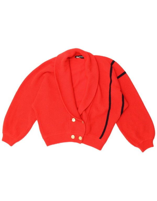 Maglione cardigan da donna vintage UK 16 grande lana vergine a righe rosse