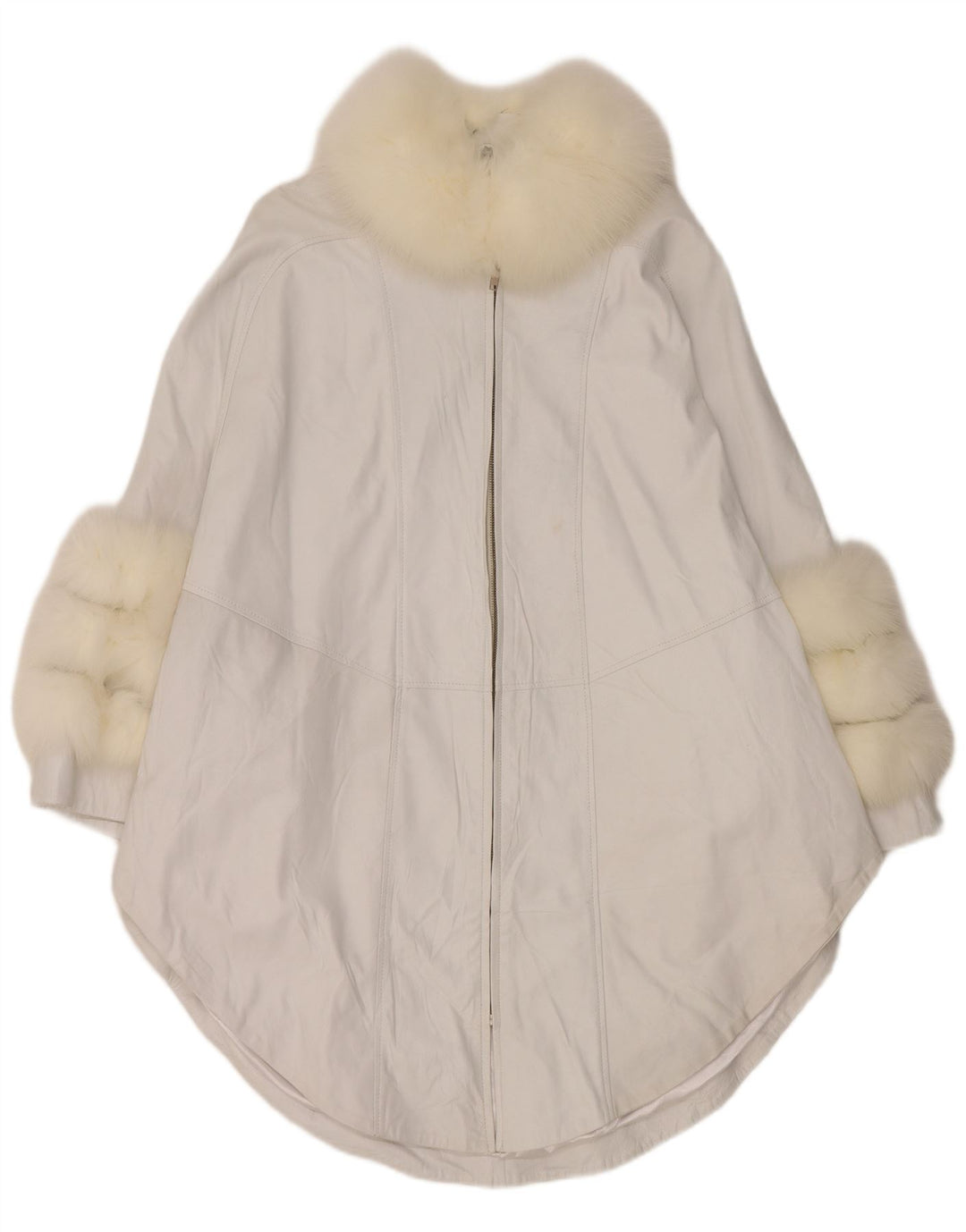 Cappotto in pelle poncho vintage da donna UK 18 XL bianco