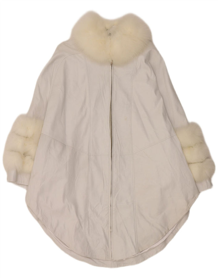 Cappotto in pelle poncho vintage da donna UK 18 XL bianco