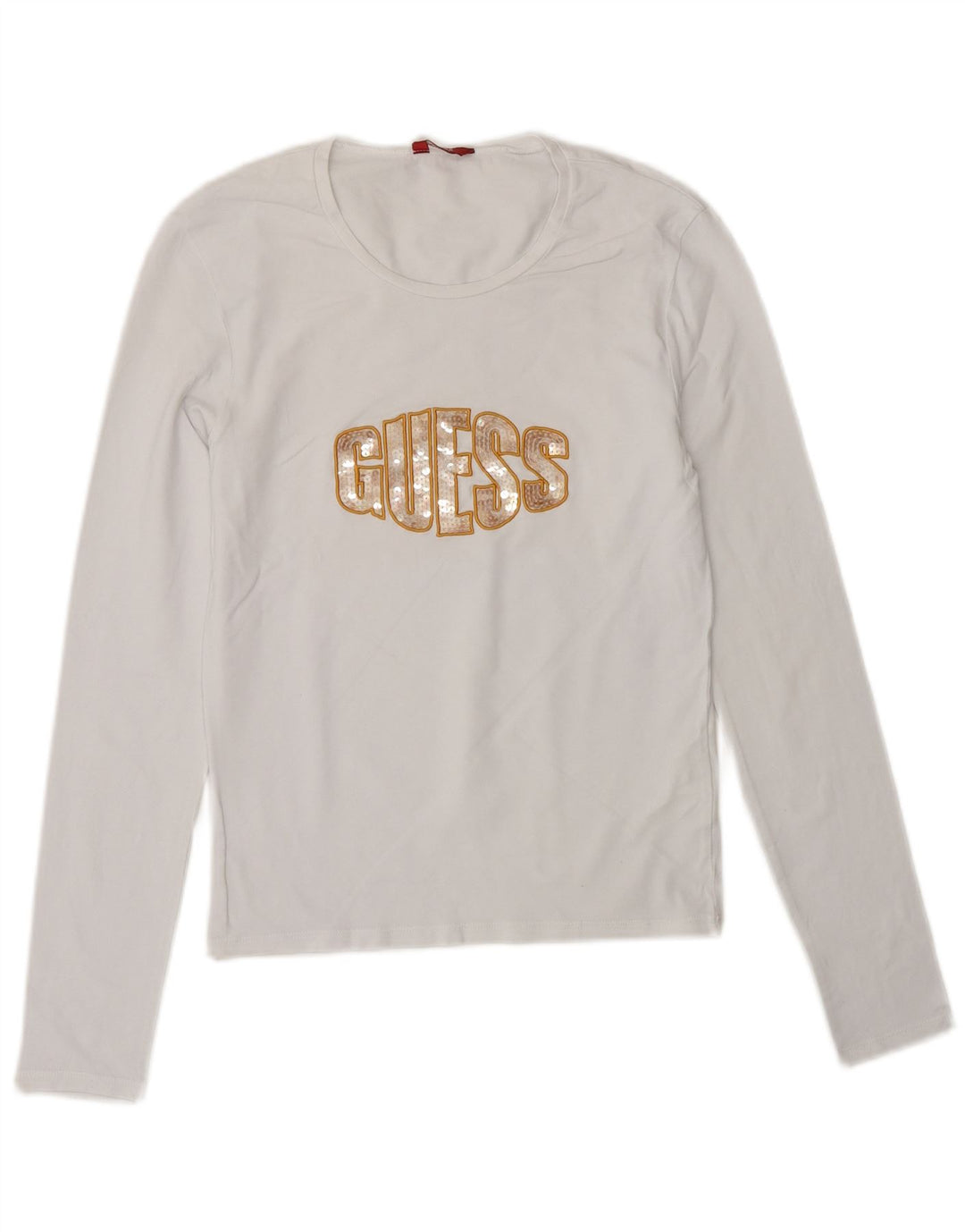 GUESS Womens Graphic Top Long Sleeve UK 12 Medium White Cotton
