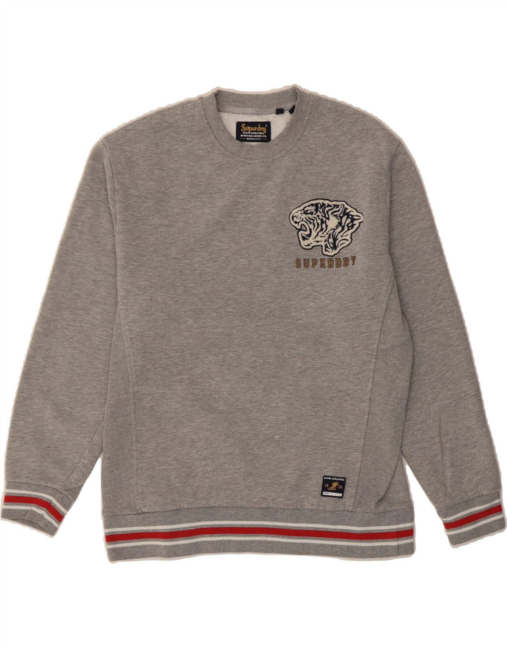 SUPERDRY Womens Longline Oversized Sweatshirt Jumper UK 8 Small Grey Vintage Superdry and Second-Hand Superdry from Messina Hembry 