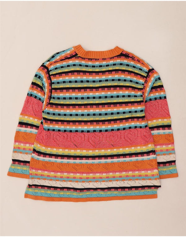 Maglione cardigan da donna vintage UK 18 XL cotone a righe multicolore