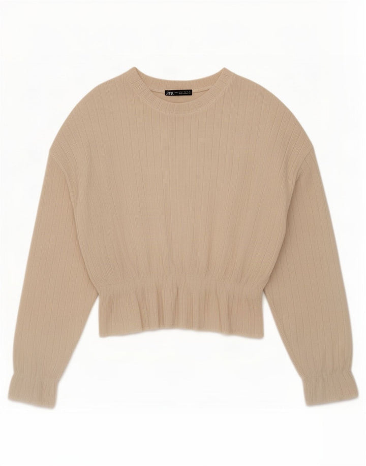 Top Zara da donna, vestibilità comoda, camicetta UK 10, piccola, poliestere beige