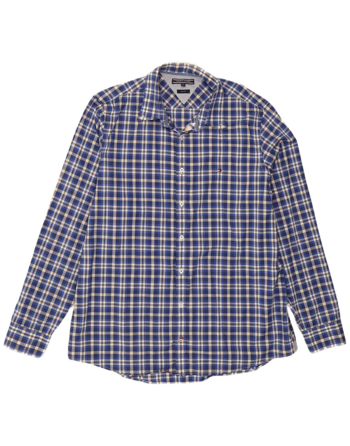 Camicia slim fit da uomo Tommy Hilfiger 2XL cotone a quadri blu