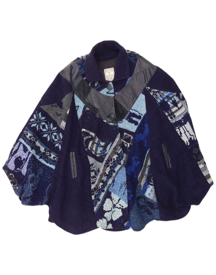 Cappotto a mantella da donna Tauros Creation taglia unica blu navy Fair Isle