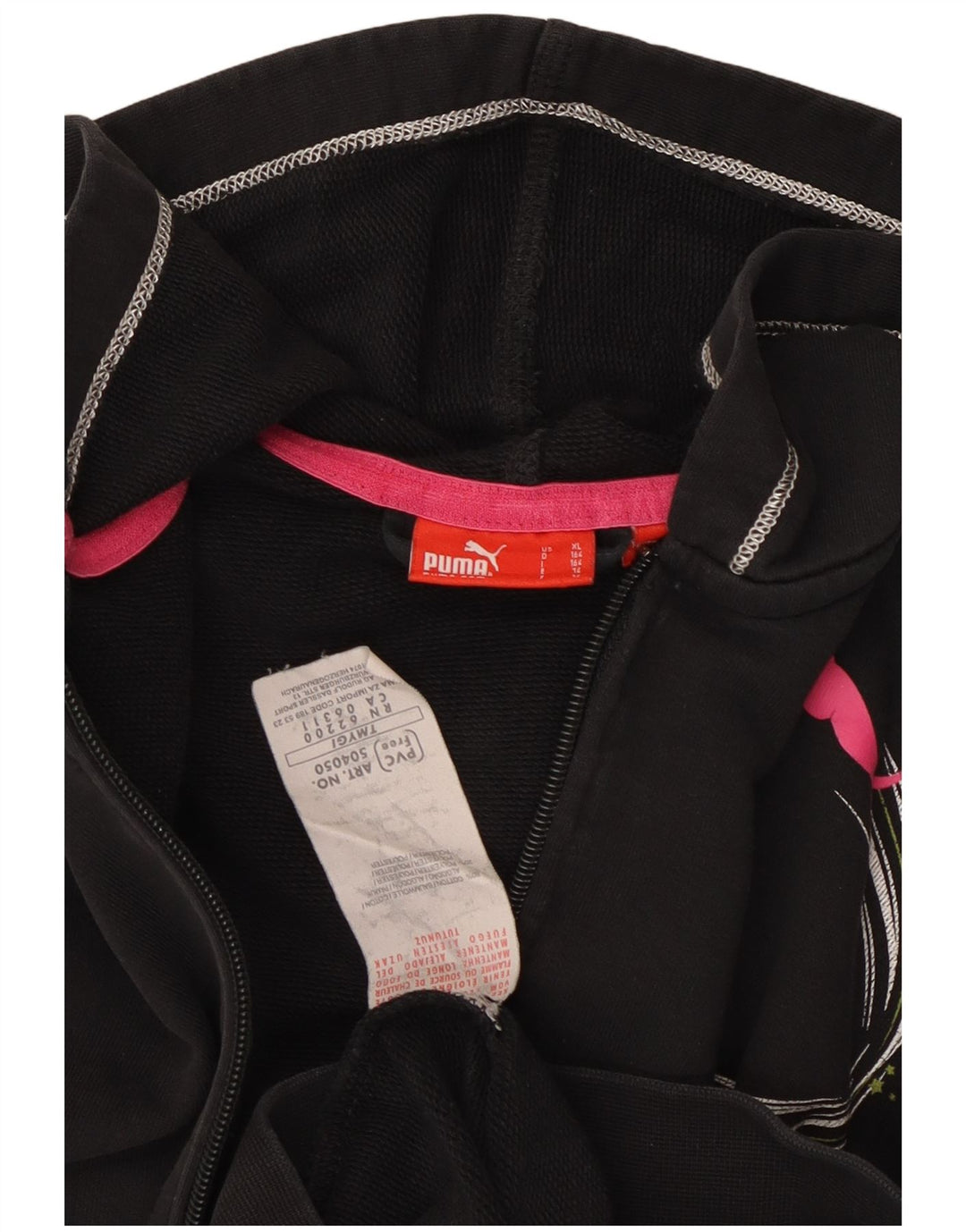 Felpa con cappuccio e zip grafica PUMA per ragazze 13-14 anni in cotone nero