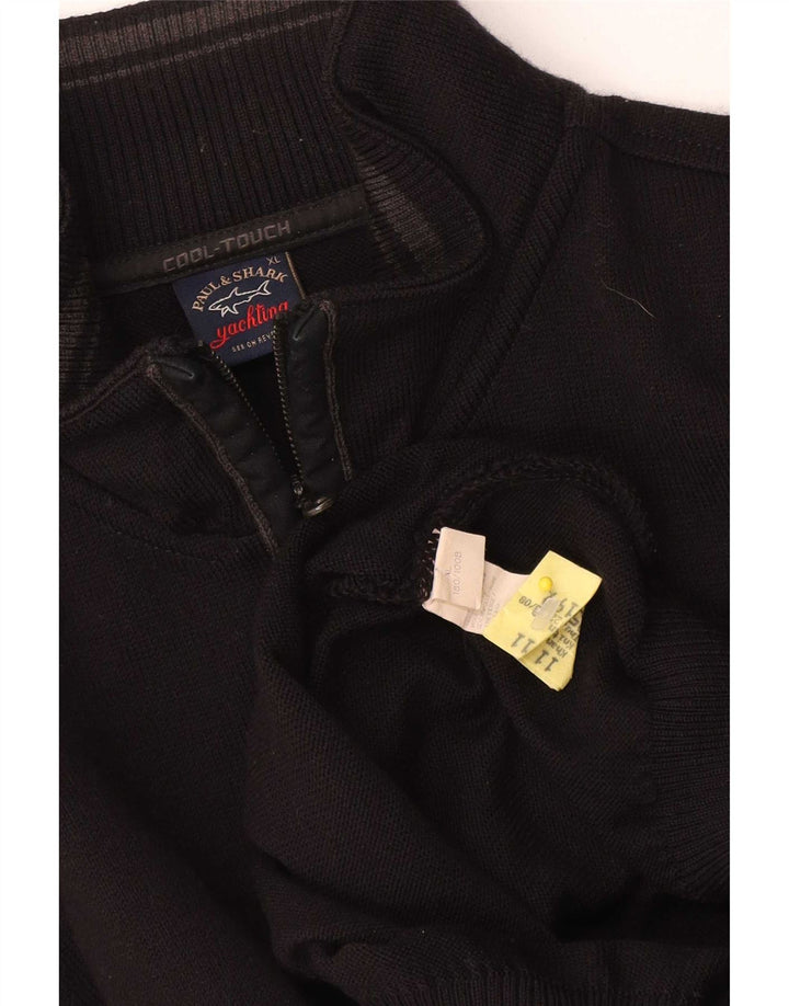 Paul & Shark Maglione da uomo con zip e collo XL in lana vergine nera