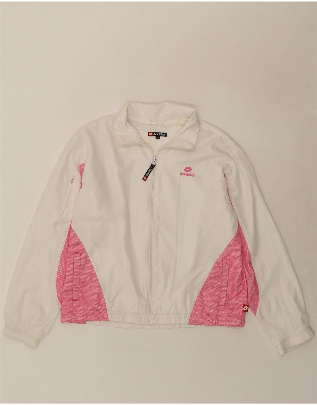 LOTTO Womens Tracksuit Top Jacket UK 16 Large White Colourblock Polyester Vintage Lotto and Second-Hand Lotto from Messina Hembry 