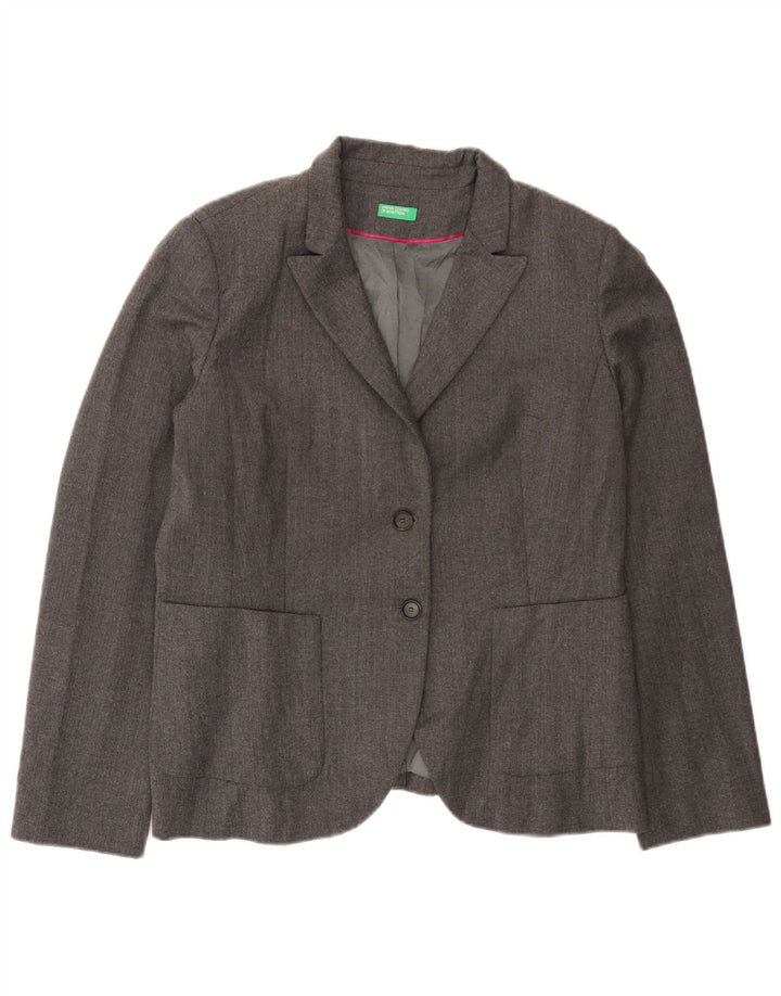 Giacca blazer da donna a 2 bottoni Benetton UK 16 grande lana grigia