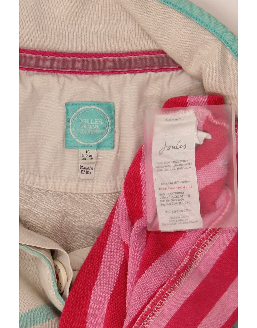Joules Felpa da Donna con Collo a Bottone, Maglione UK 16, Grandi Righe Bianche