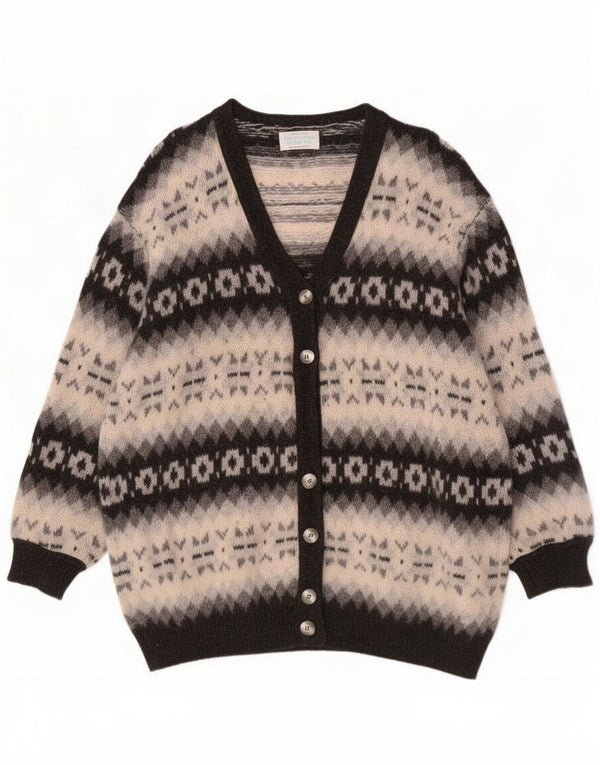 Maglione cardigan da donna Benetton UK 18 XL Blu navy Fair Isle Lana vergine