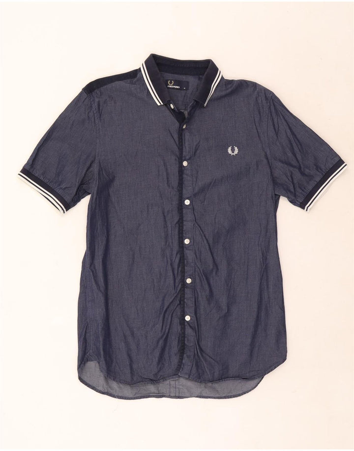 Camicia a maniche corte da uomo Fred Perry in cotone a righe blu navy medio