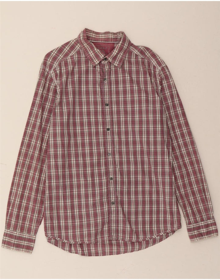 ESPRIT Mens Shirt Large Burgundy Plaid Cotton Vintage Esprit and Second-Hand Esprit from Messina Hembry 
