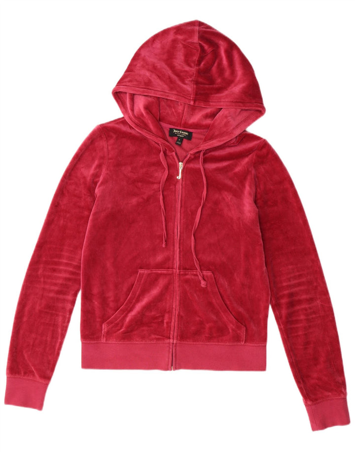 JUICY COUTURE Maglione con cappuccio e zip in velluto da donna UK 10 Piccolo cotone rosa