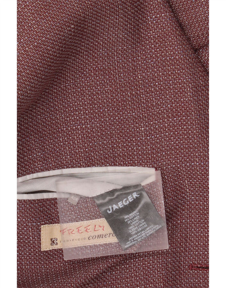 JAEGER Giacca blazer da uomo a 2 bottoni UK 42 XL Lana Chevron bordeaux