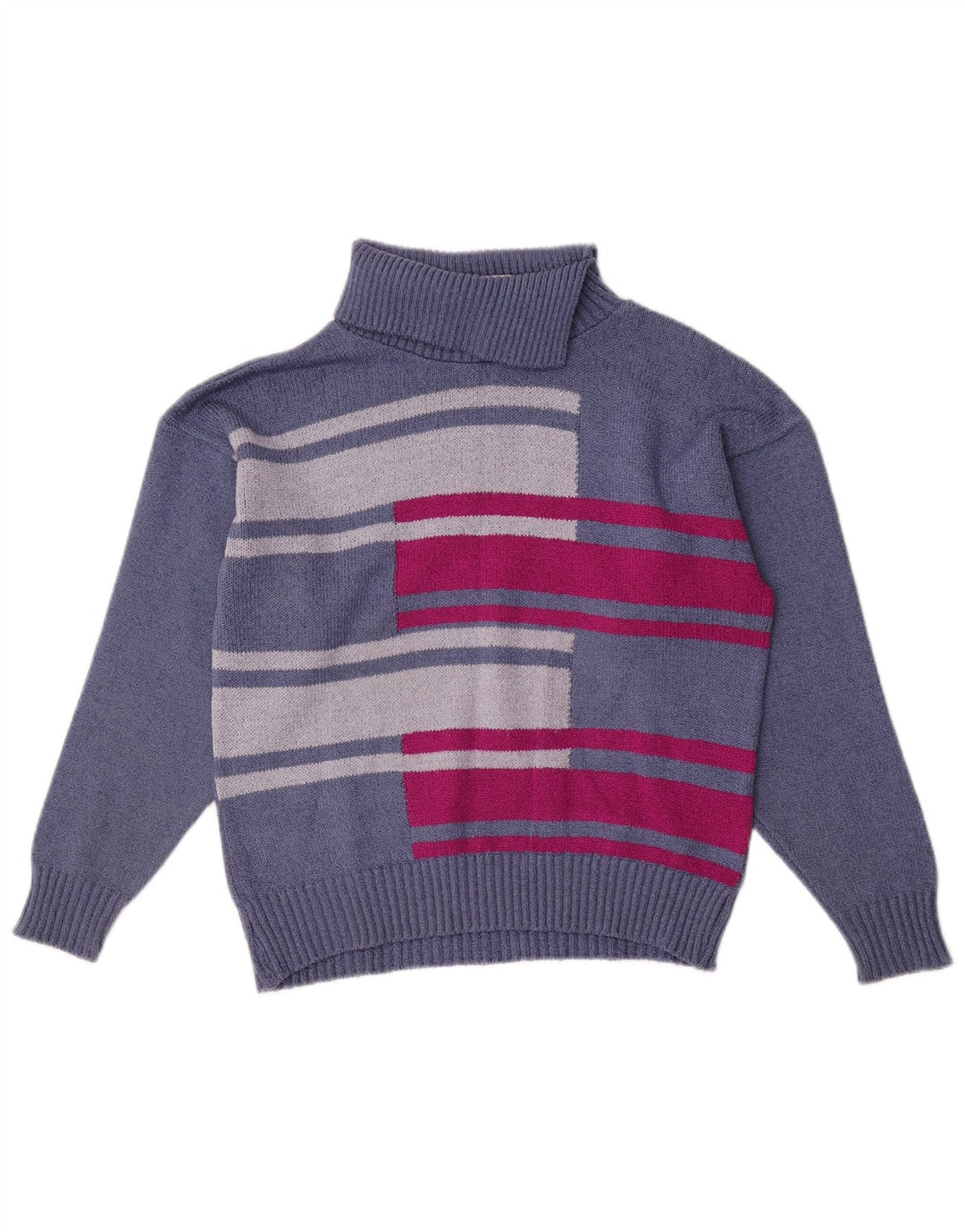Maglione maglione a collo alto da donna Pebble UK 12 Blocco colore blu medio