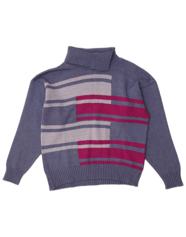 Maglione maglione a collo alto da donna Pebble UK 12 Blocco colore blu medio