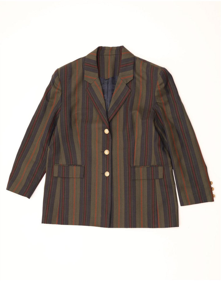 Giacca blazer vintage da donna a 3 bottoni UK 18 XL lana a righe kaki
