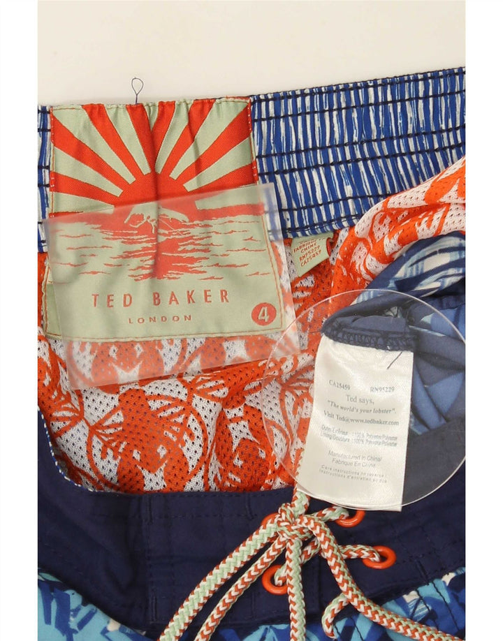 Pantaloncini da bagno da uomo Ted Baker taglia 4 grande poliestere floreale blu navy