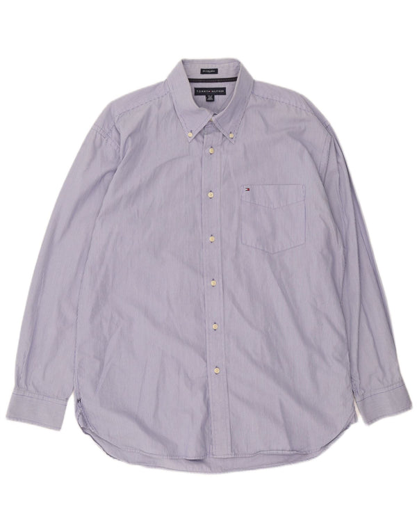 Camicia da uomo Tommy Hilfiger taglia 16 1/2 17 grande cotone gessato blu