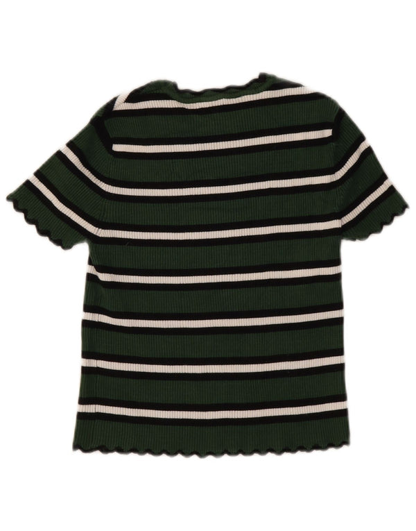 T-shirt corta da donna Zara UK 8 piccola in viscosa a righe verdi