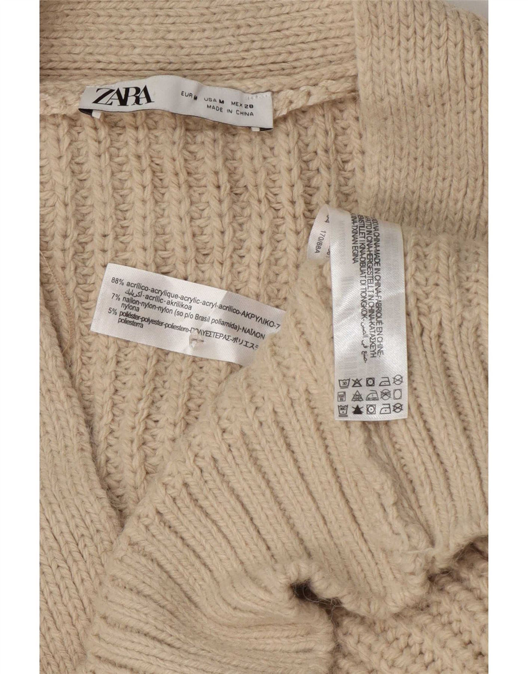 Maglione cardigan avvolgente da donna Zara UK 14 Acrilico beige medio