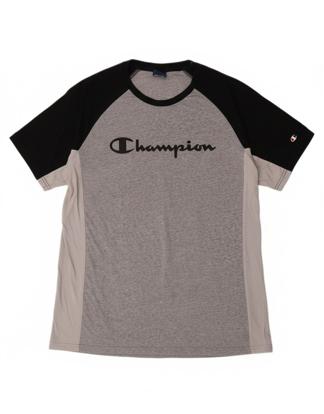 CHAMPION Mens Graphic T-Shirt Top XL Grey Colourblock Vintage Champion and Second-Hand Champion from Messina Hembry 