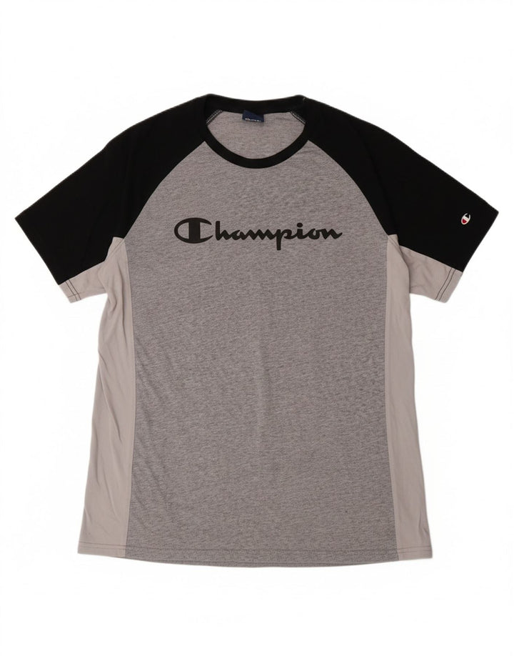 CHAMPION Mens Graphic T-Shirt Top XL Grey Colourblock Vintage Champion and Second-Hand Champion from Messina Hembry 