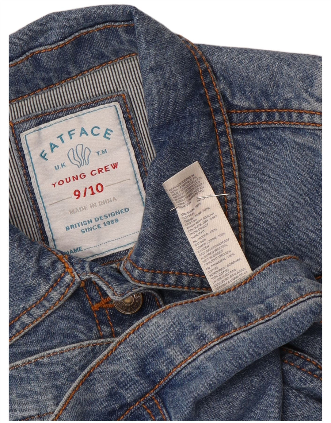 Giacca Jeans Bambina Fat Face 9-10 Anni Cotone Blu