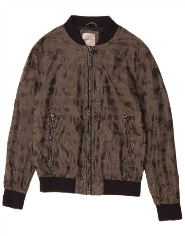 Giubbotto bomber da uomo in ecopelle Zara UK 38 mimetico kaki medio