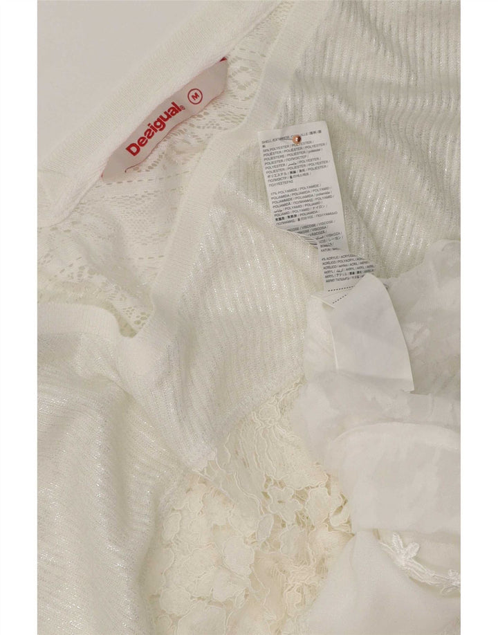 Desigual Camicetta a maniche lunghe da donna Top UK 14 Poliestere floreale bianco medio