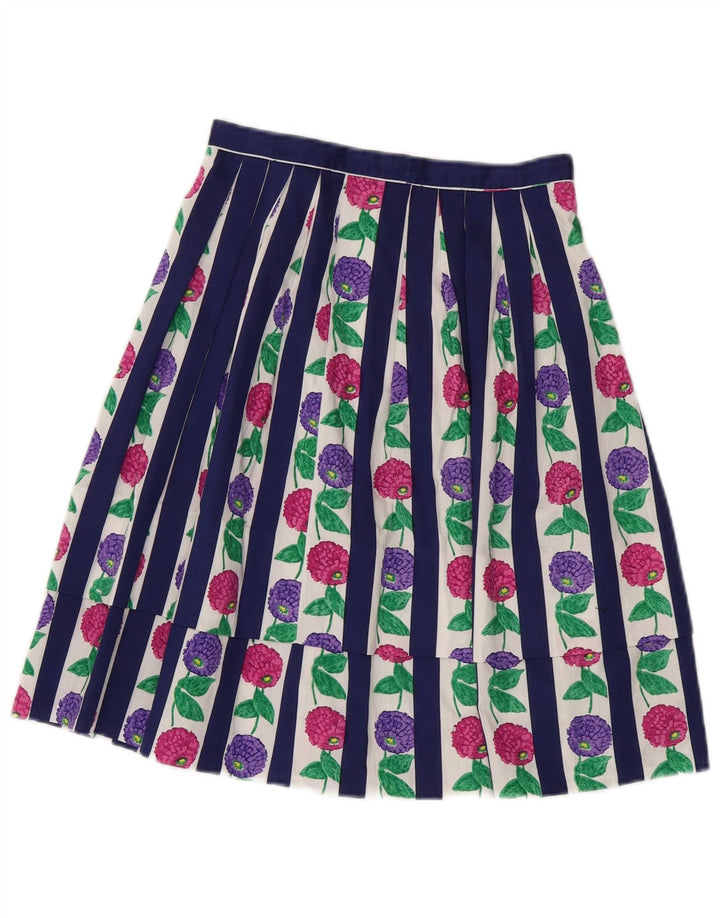 Gonna a pieghe da donna VINTAGE W24 XS blu floreale