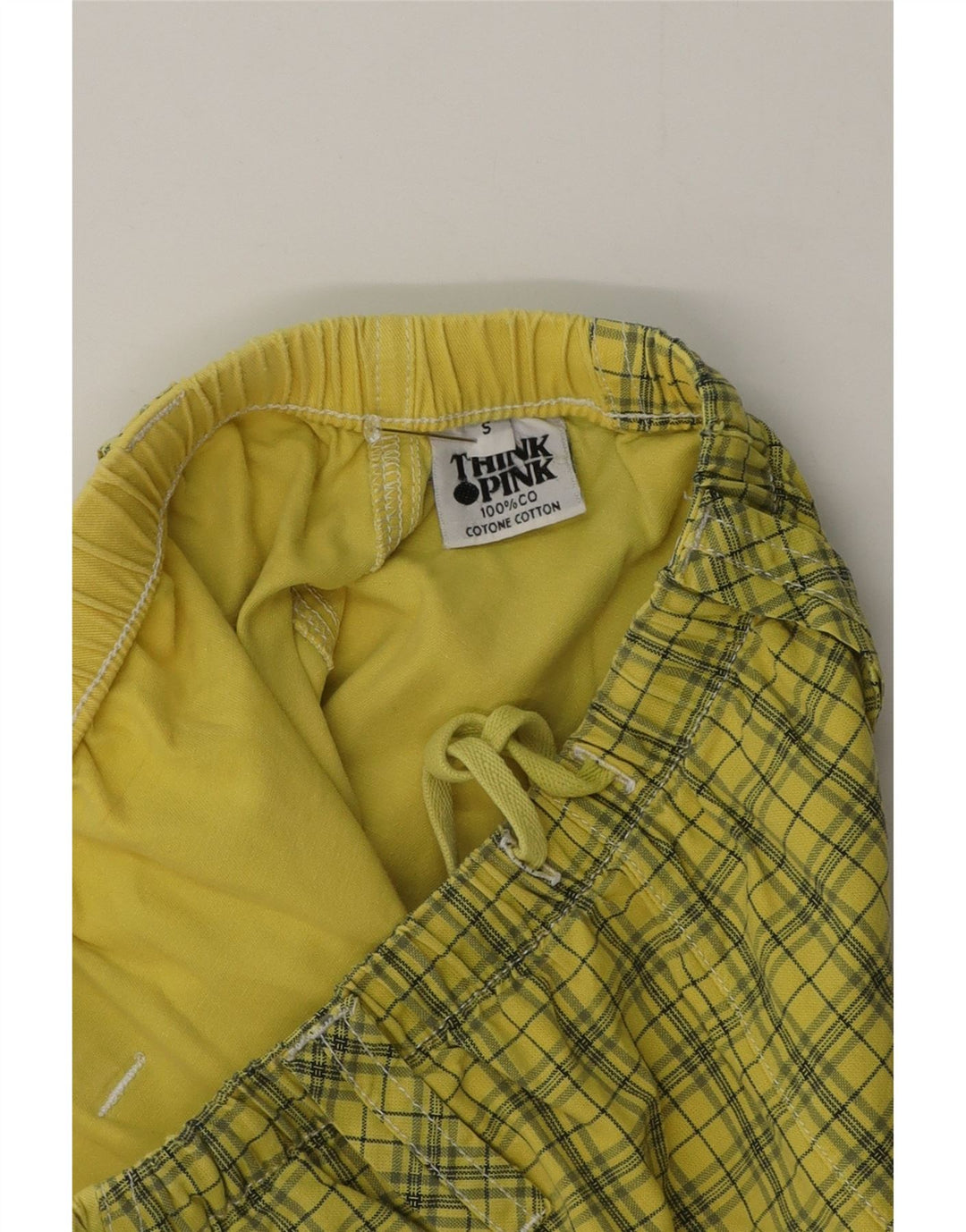 Pantaloncini chino da uomo Think Pink piccoli W29 in cotone a quadri gialli