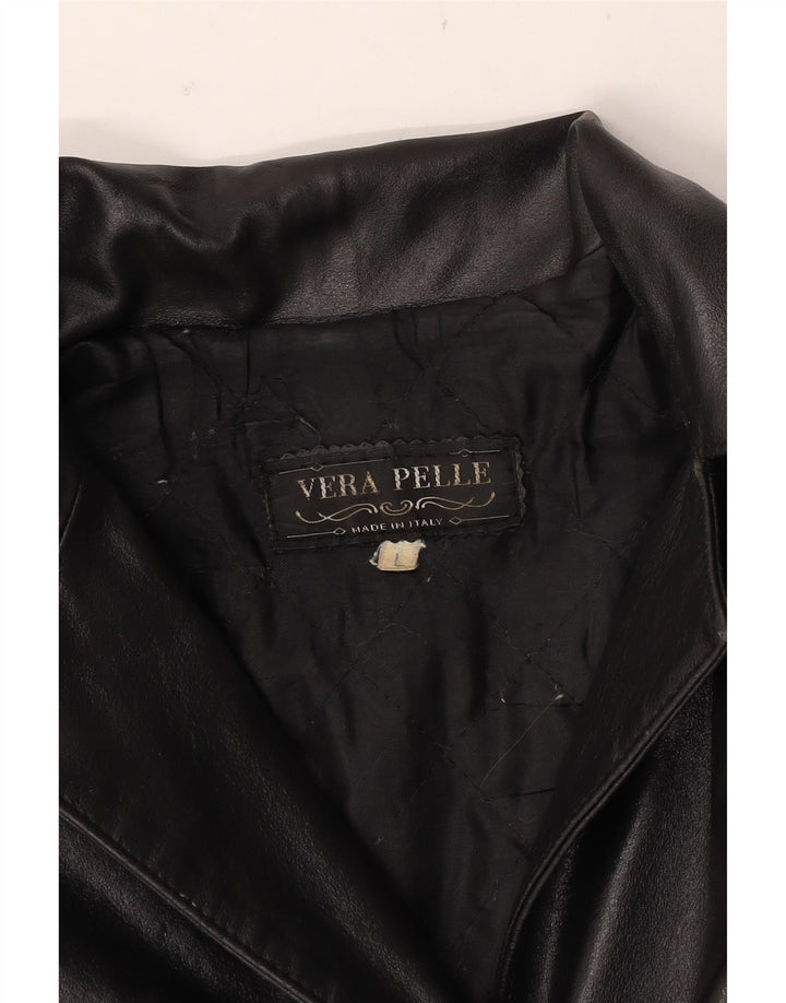 Cappotto in pelle da donna VINTAGE UK 16 grande in pelle nera