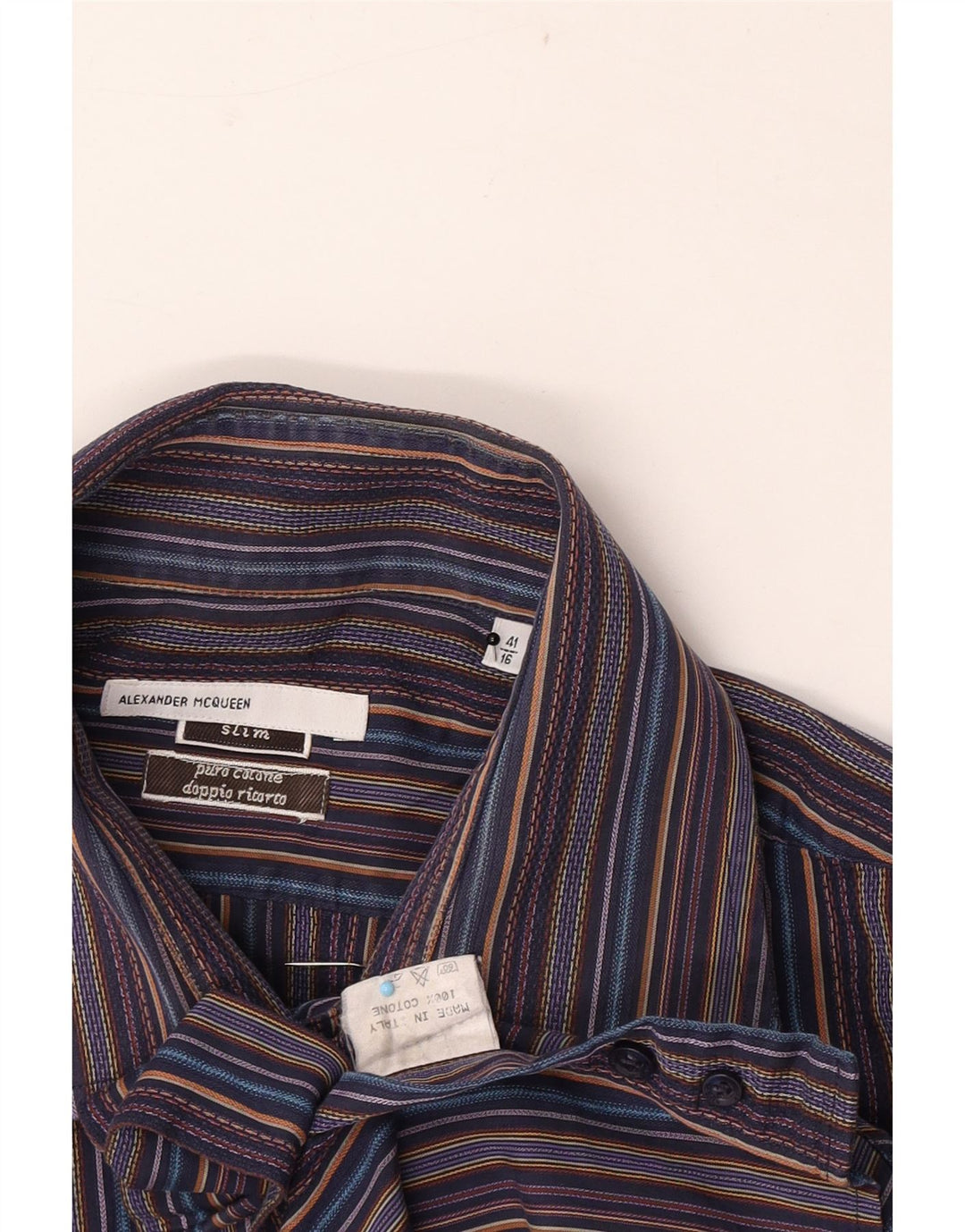 Camicia slim da uomo Alexander Mcqueen taglia 41 16 grandi righe multicolori