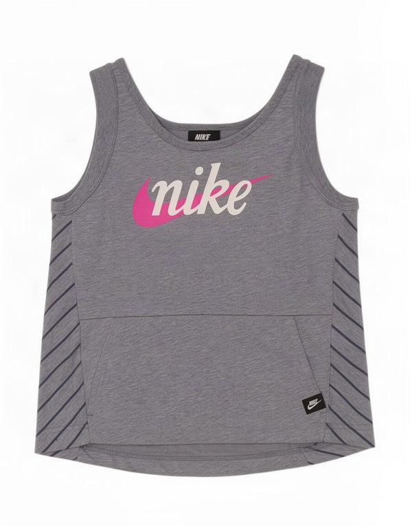 Canotta grafica Nike per ragazze 12-13 anni, cotone a righe grandi grigie