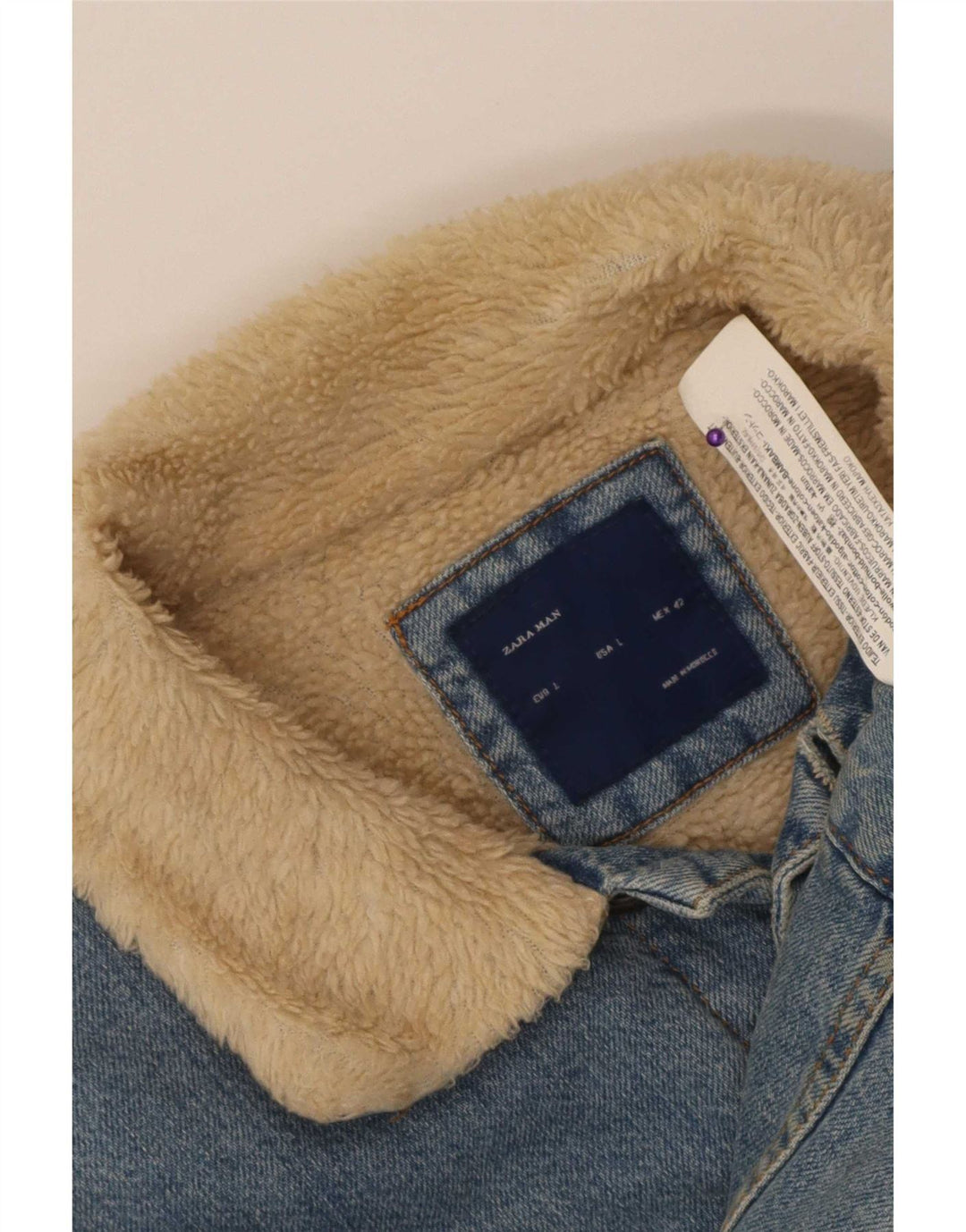Giacca in denim Sherpa da uomo Zara UK 40 grande cotone blu