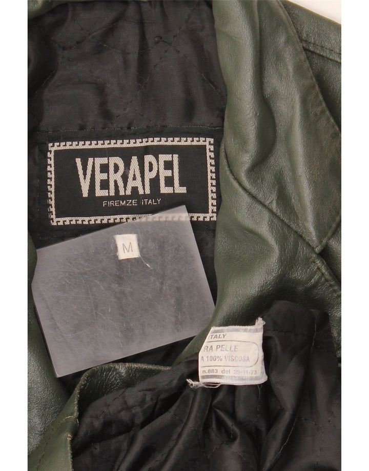 Cappotto in pelle vintage da donna UK 14 in pelle kaki media