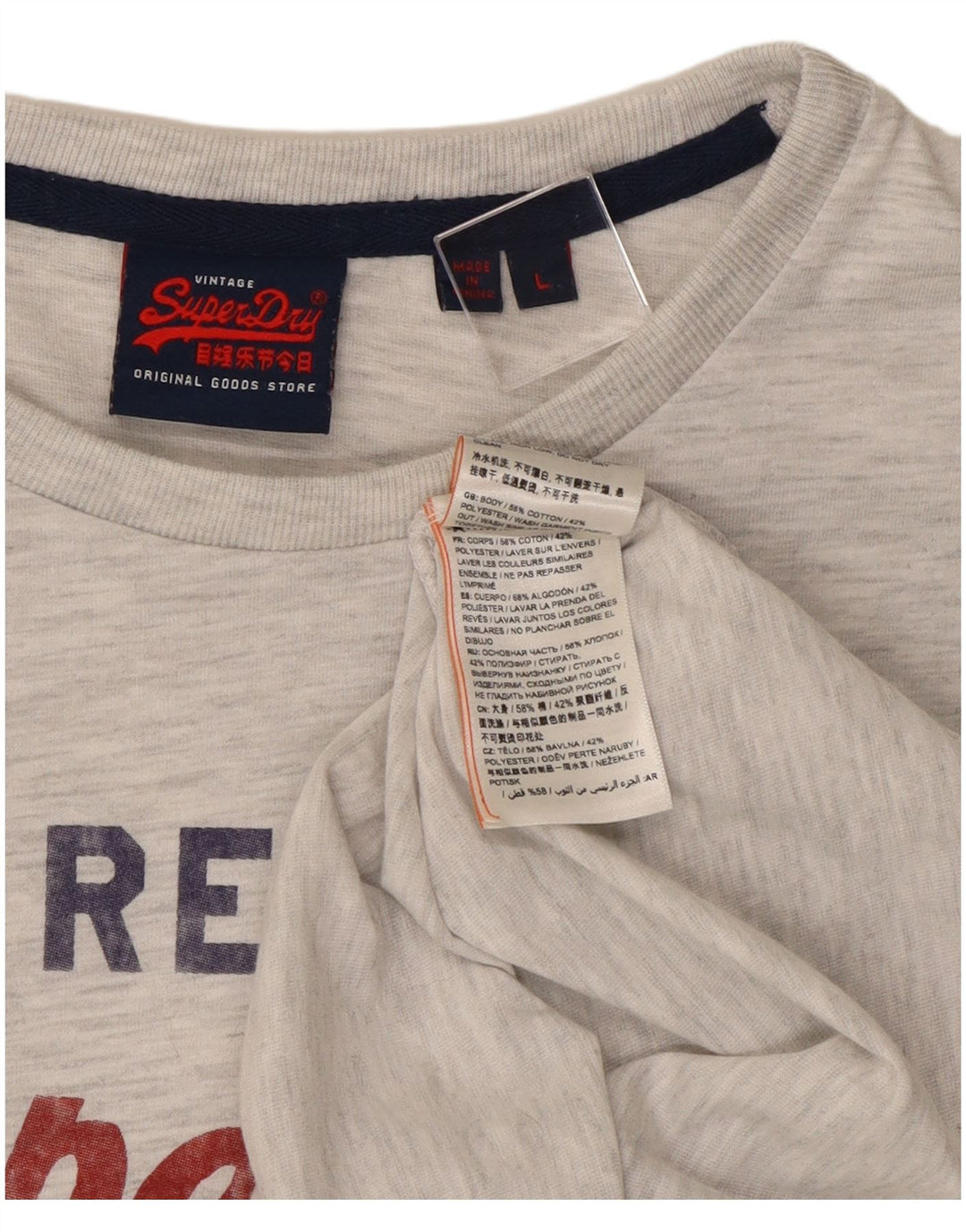 Top grafico da uomo Superdry a maniche lunghe in cotone chiazzato grigio grande