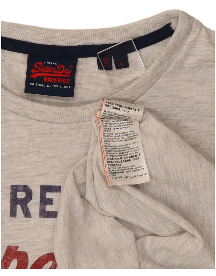 Top grafico da uomo Superdry a maniche lunghe in cotone chiazzato grigio grande
