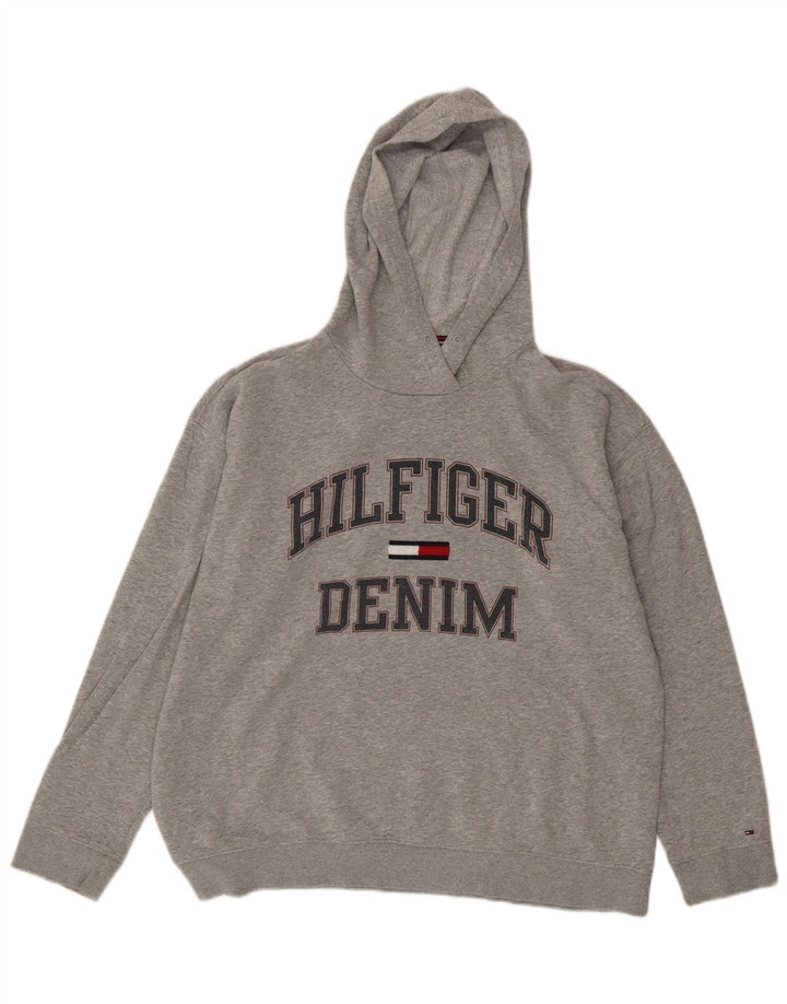 TOMMY HILFIGER Maglione con cappuccio grafico oversize da donna UK 16 Large Grigio