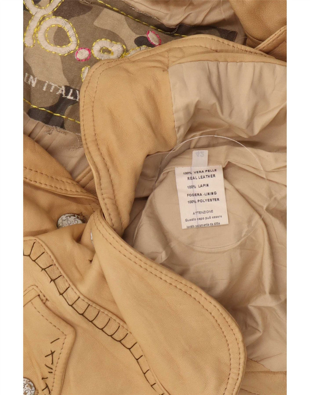 Giacca blazer in pelle vintage da donna a 2 bottoni IT 42 Beige medio