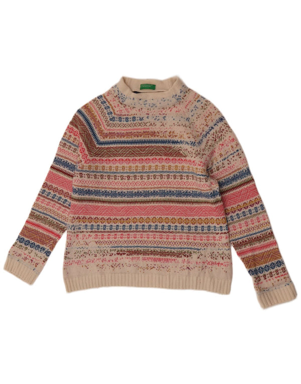 Maglione maglione da donna a collo alto Benetton UK 14 medio multicolore