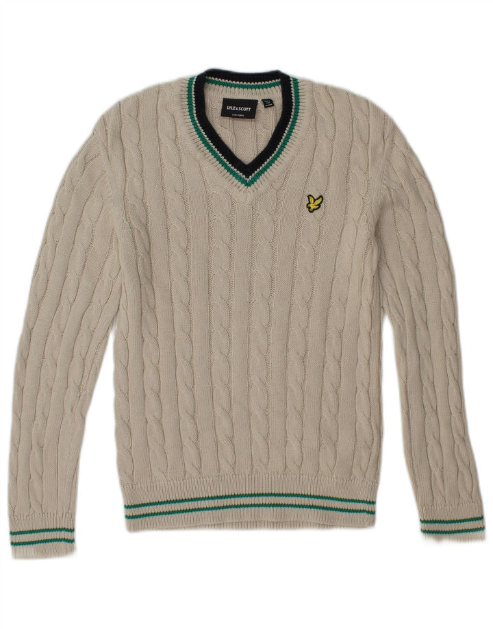 Maglione Lyle & Scott per ragazzi con scollo a V 9-10 anni in cotone bianco